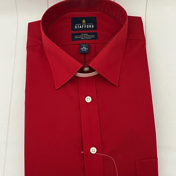 NEW! Staffed Men’s Red Travel Regular fit long sleeve dress shirt 17.5/32-33 - Picture 6 of 8